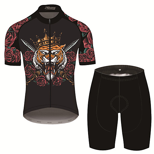 

21Grams Men's Short Sleeve Cycling Jersey with Shorts Black / Red Animal Crown Tiger Bike Clothing Suit UV Resistant Breathable 3D Pad Quick Dry Sweat-wicking Sports Animal Mountain Bike MTB Road