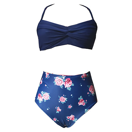 

Women's Basic Royal Blue Triangle Cheeky Bikini Swimwear Swimsuit - Floral Print S M L Royal Blue