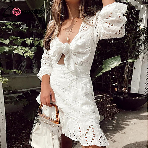 

Women's White Dress Sheath Solid Color V Neck S M
