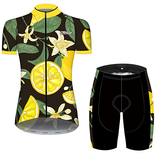 

21Grams Women's Short Sleeve Cycling Jersey with Shorts Green / Yellow Floral Botanical Fruit Lemon Bike Clothing Suit Breathable 3D Pad Quick Dry Ultraviolet Resistant Sweat-wicking Sports Floral