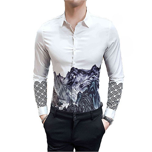 

Men's Daily Going out Sexy / Street chic Shirt - Geometric / Portrait Print Black