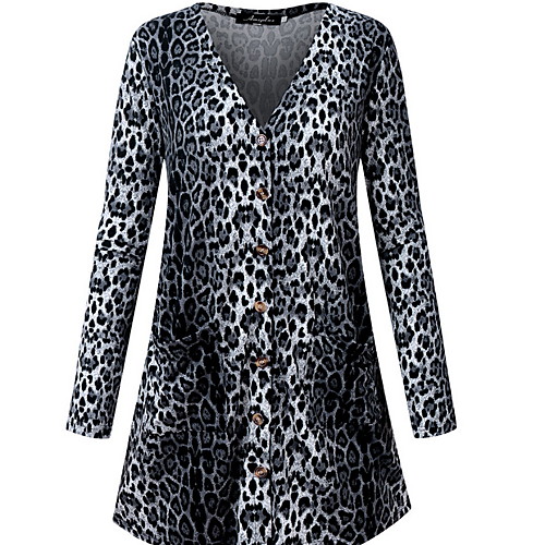 

Women's Daily Spring & Summer Regular Jacket, Leopard Turndown 3/4 Length Sleeve Polyester Black / Yellow