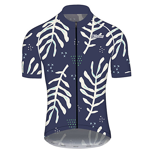 

21Grams Men's Short Sleeve Cycling Jersey Sky BlueWhite Leaf Floral Botanical Bike Jersey Top Mountain Bike MTB Road Bike Cycling UV Resistant Breathable Quick Dry Sports Clothing Apparel / Stretchy
