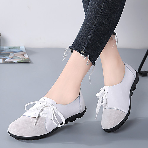 

Women's Flats Flat Heel Round Toe Cowhide / PU Walking Shoes Spring & Summer / Fall & Winter Yellow / Red / Blue