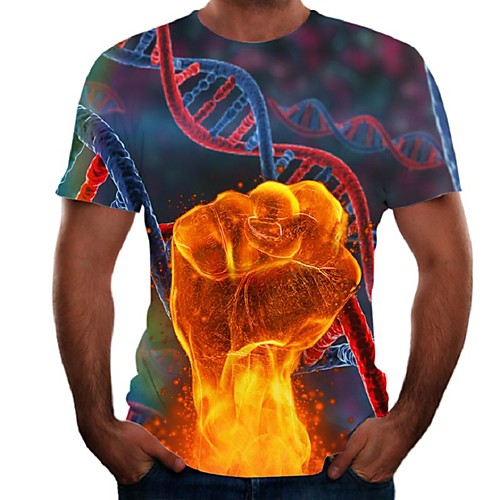 

Men's Daily Going out Basic / Street chic T-shirt - Color Block / Flame / Simulation Print Rainbow