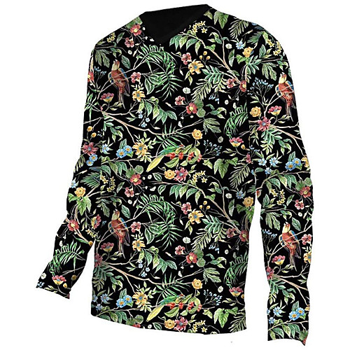 

21Grams Men's Long Sleeve Cycling Jersey Downhill Jersey Dirt Bike Jersey 100% Polyester Black / Green Animal Floral Botanical Bird Bike Jersey Top Mountain Bike MTB Road Bike Cycling UV Resistant