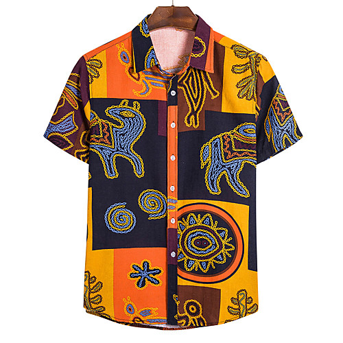 

Men's Daily Linen Shirt - Geometric Classic Collar Wine / Short Sleeve