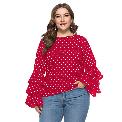 

Women's Daily Going out Basic Blouse - Polka Dot Black