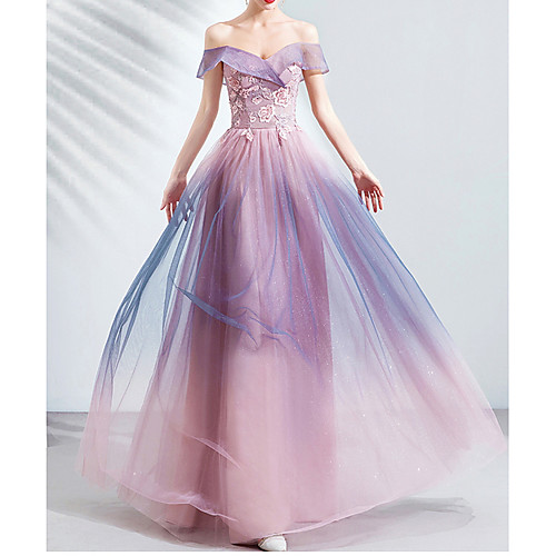 

A-Line Strapless Floor Length Lace / Tulle Bridesmaid Dress with Appliques