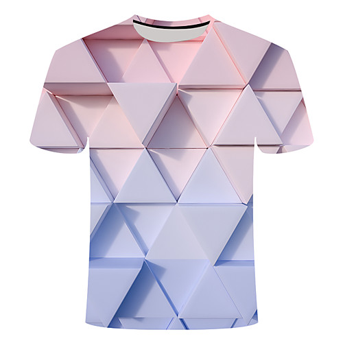 

Men's Daily Going out Basic T-shirt - Color Block / 3D / Abstract Print Blushing Pink