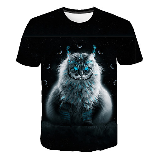 

Men's Daily Going out Vintage T-shirt - Geometric / 3D / Animal Cat, Print Black