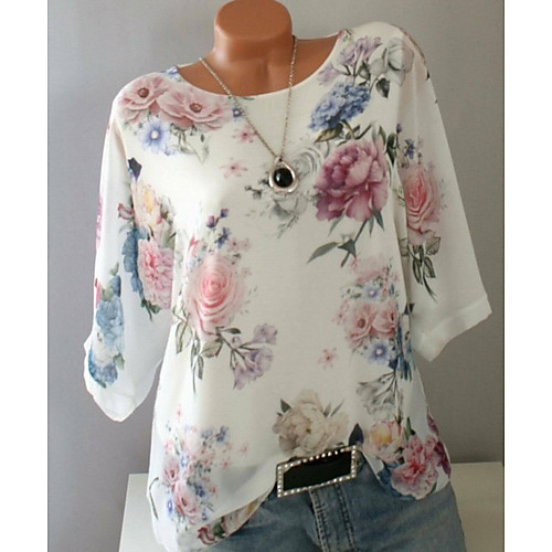 

Women's Daily Blouse - Floral Print White