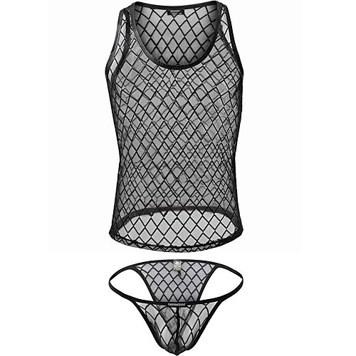 

Men's Mesh Suits Nightwear Solid Colored Black M L XL
