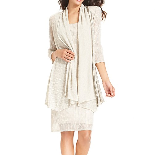 

Sheath / Column Jewel Neck Knee Length Polyester / Chiffon 3/4 Length Sleeve Elegant Mother of the Bride Dress with Ruffles Mother's Day 2020