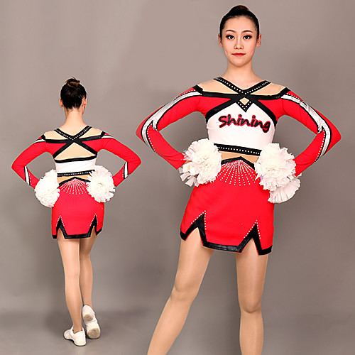 

Cheerleader Costume Uniform Women's Girls' Kids Shorts Spandex High Elasticity Handmade Long Sleeve Competition Dance Rhythmic Gymnastics Gymnastics Red