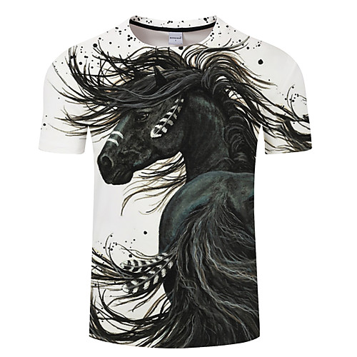 

Men's Daily Going out Vintage T-shirt - Geometric / 3D / Animal Horse, Print White