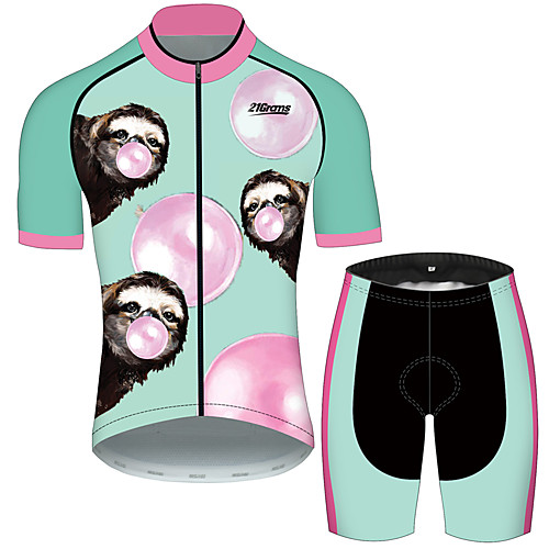 

21Grams Men's Short Sleeve Cycling Jersey with Shorts PinkGreen Animal Balloon Sloth Bike Clothing Suit UV Resistant Breathable 3D Pad Quick Dry Sweat-wicking Sports Animal Mountain Bike MTB Road