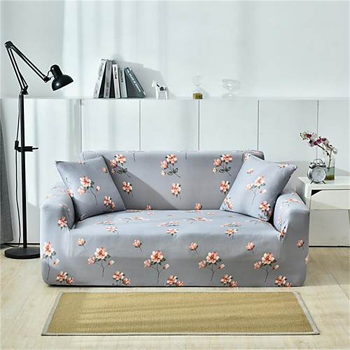 

Grey Floral Print Dustproof All-powerful Slipcovers Stretch Sofa Cover Super Soft Fabric Couch Cover with One Free Pillow Case