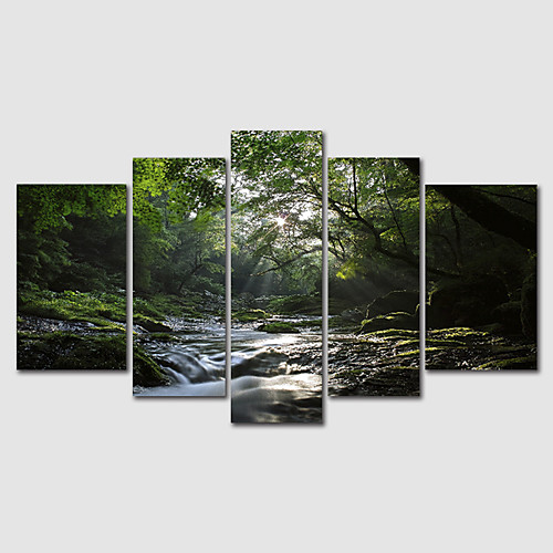 

Print Rolled Canvas Prints Green Modern Landscape set of 5 pcs without Frame Art Prints