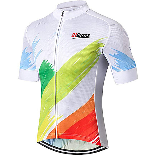 

21Grams Men's Short Sleeve Cycling Jersey White Rainbow Gradient Bike Jersey Top Mountain Bike MTB Road Bike Cycling UV Resistant Breathable Quick Dry Sports Clothing Apparel / Stretchy / Race Fit