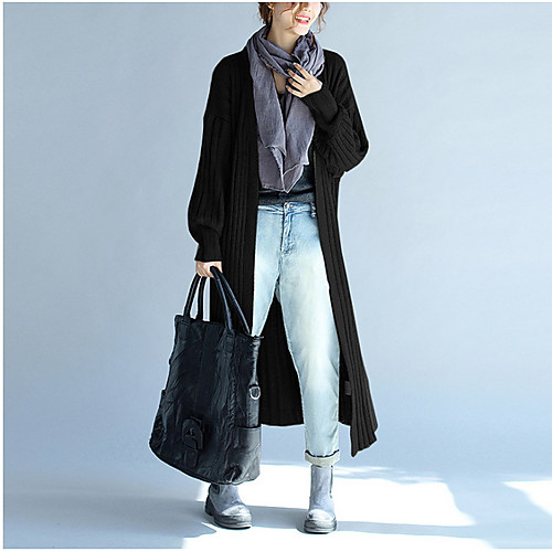 

Women's Daily Long Coat, Solid Colored V Neck Long Sleeve Polyester Army Green / Royal Blue / Black