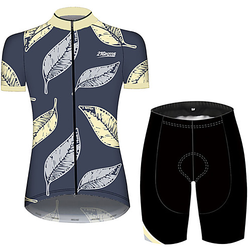 

21Grams Women's Short Sleeve Cycling Jersey with Shorts BlueYellow Leaf Floral Botanical Bike Clothing Suit Breathable 3D Pad Quick Dry Ultraviolet Resistant Sweat-wicking Sports Solid Color