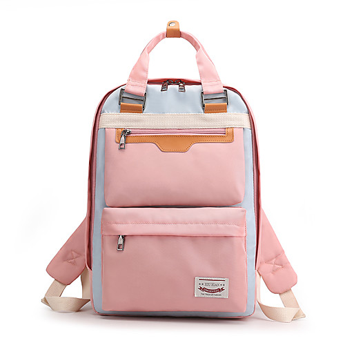 

Large Capacity Nylon Zipper Commuter Backpack Color Block School Yellow / Blushing Pink / Fuchsia