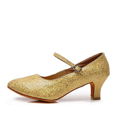 

Women's Modern Shoes Synthetics Ankle Strap Heel Cuban Heel Customizable Dance Shoes Gold / Silver