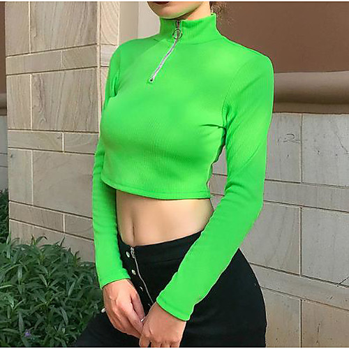 

Women's Solid Colored Long Sleeve Pullover Sweater Jumper, Stand Blushing Pink / Orange / Green S / M / L