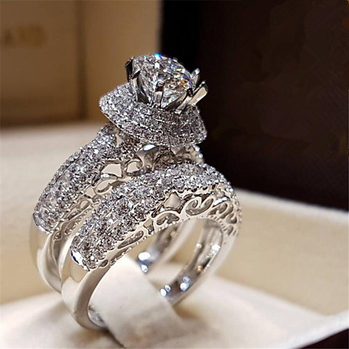 

Women's Ring Cubic Zirconia 1pc White Copper Gold Plated Round Stylish Party Evening Engagement Jewelry Hollow Out Flower