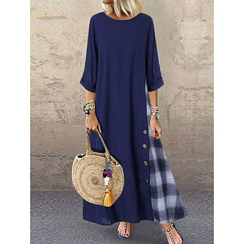 

Women's Maxi Red Navy Blue Dress Shift Color Block Strap S M Loose