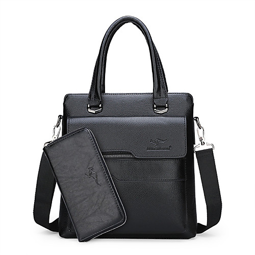 

Men's Zipper PU Bag Set Solid Color 2 Pieces Purse Set Black / Brown