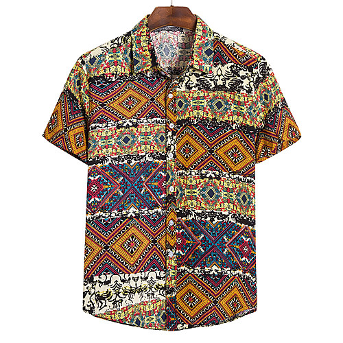 

Men's Daily Going out Basic / Tropical Shirt - Color Block / Abstract Print Brown