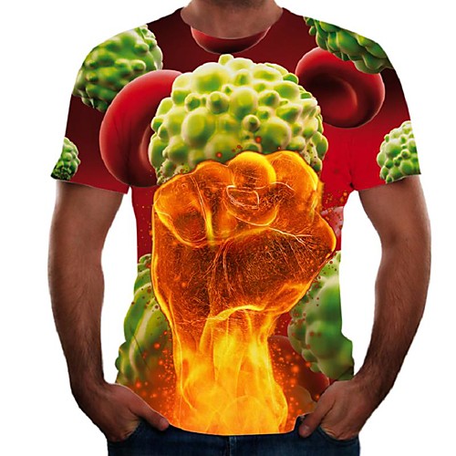 

Men's Daily Going out Basic / Street chic T-shirt - Color Block / Flame / Simulation Print Rainbow