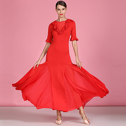 

Ballroom Dance Dresses Women's Performance Tulle / Milk Fiber Ruching Half Sleeve High Dress