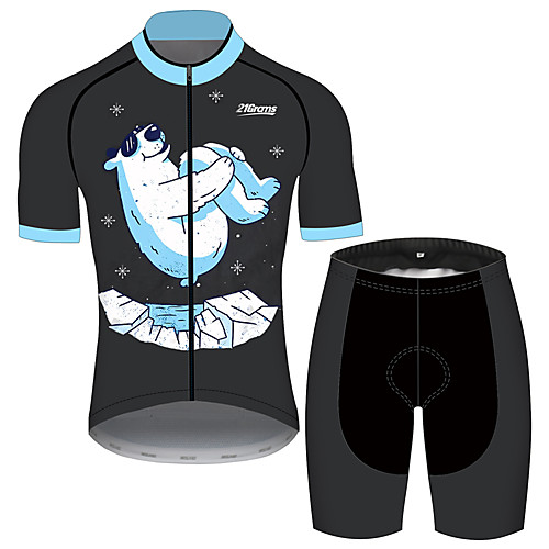 

21Grams Men's Short Sleeve Cycling Jersey with Shorts Black / Blue Animal Bike Clothing Suit UV Resistant Breathable 3D Pad Quick Dry Sweat-wicking Sports Solid Color Mountain Bike MTB Road Bike
