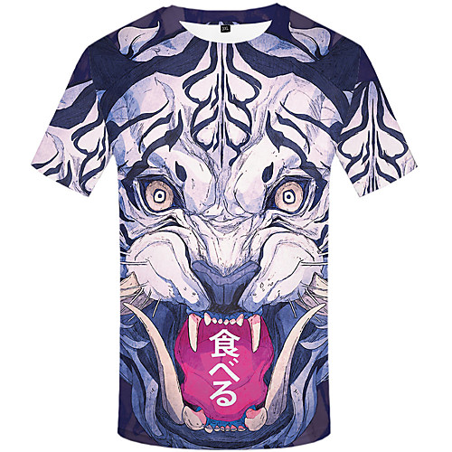 

Men's Daily Street chic T-shirt - 3D / Animal Tiger, Print Rainbow
