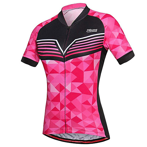 

21Grams Women's Short Sleeve Cycling Jersey 100% Polyester Fuchsia Plaid / Checkered Bike Jersey Top Mountain Bike MTB Road Bike Cycling UV Resistant Breathable Quick Dry Sports Clothing Apparel