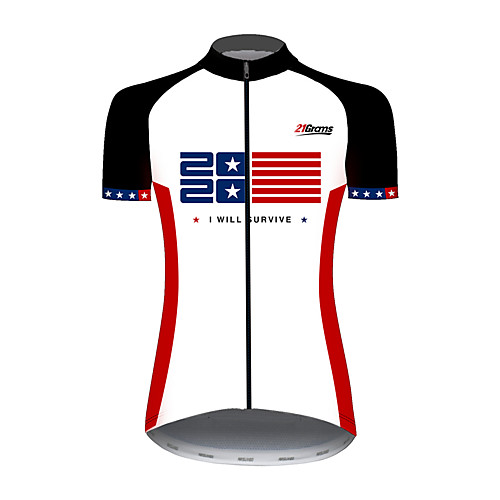 

21Grams Women's Short Sleeve Cycling Jersey 100% Polyester Red and White American / USA Stars National Flag Bike Jersey Top Mountain Bike MTB Road Bike Cycling UV Resistant Breathable Quick Dry Sports