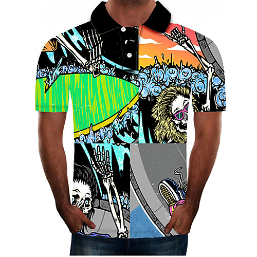 

Men's Daily Going out Street chic / Exaggerated Polo - Color Block / 3D / Graphic Green