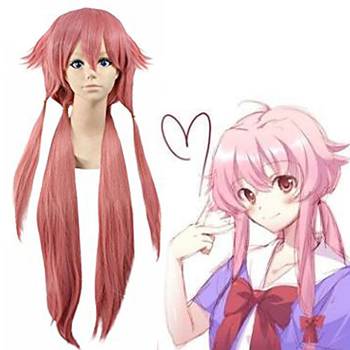 

The Future Diary Yuno Gasai Cosplay Wigs Women's Side bangs With Ponytail 36 inch Heat Resistant Fiber kinky Straight Pink Pink Anime