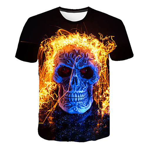

Men's Daily Sports Street chic / Exaggerated T-shirt - Color Block / 3D / Skull Black & White, Print Black