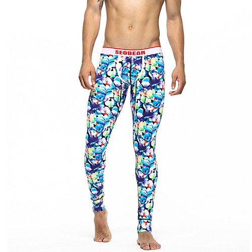 

Compression Gym Men's Normal Cotton Sexy Long Johns Geometric Mid Waist