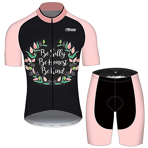 

21Grams Men's Short Sleeve Cycling Jersey with Shorts Pink / Black Patchwork Floral Botanical Bike Clothing Suit UV Resistant Breathable 3D Pad Quick Dry Sweat-wicking Sports Patchwork Mountain Bike