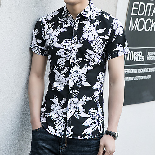 

Men's Daily Weekend Basic / Elegant Shirt - Floral / 3D Black