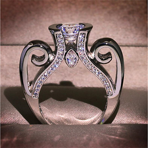 

Women's Ring 1pc Silver Copper Imitation Diamond Round Stylish Gift Festival Jewelry Hollow Out Flower