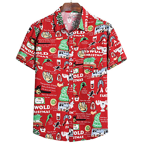 

Men's Cartoon Fantastic Beasts Print Shirt Hawaiian Daily Red