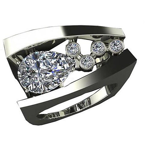 

Women's Ring Belle Ring AAA Cubic Zirconia 1pc White Copper Silver-Plated Pear Statement Luxury Party Evening Gift Jewelry Hollow Out Wearable