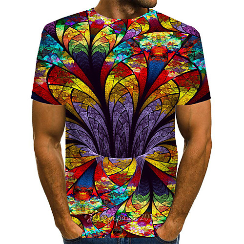 

Men's Daily Weekend Basic / Exaggerated T-shirt - Color Block / Rainbow / Abstract Print Rainbow