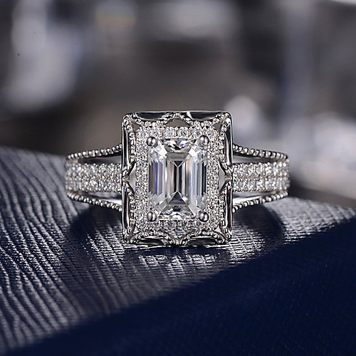 

Women's Ring Belle Ring AAA Cubic Zirconia 1pc White Copper Silver-Plated Irregular Statement Luxury Party Evening Gift Jewelry Geometrical Wearable